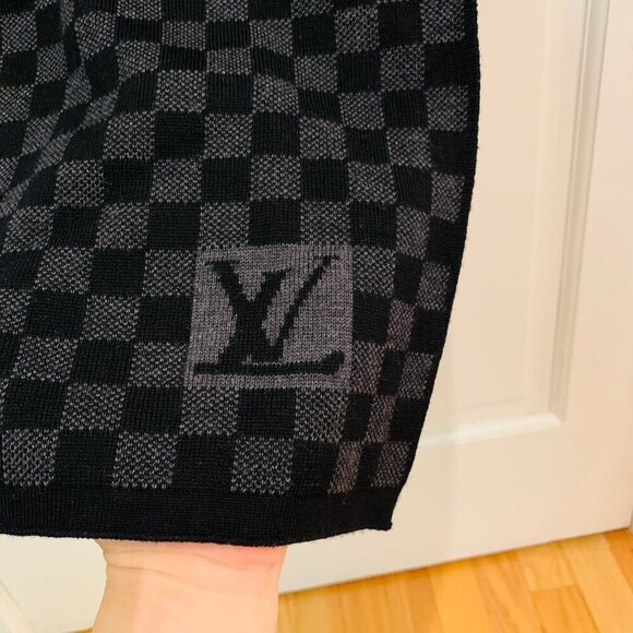 Auth LOUIS VUITTON Echarpe Petit Damier M70028 Dark Gray Black MR0135 Scarf Wool - Picture 3 of 16